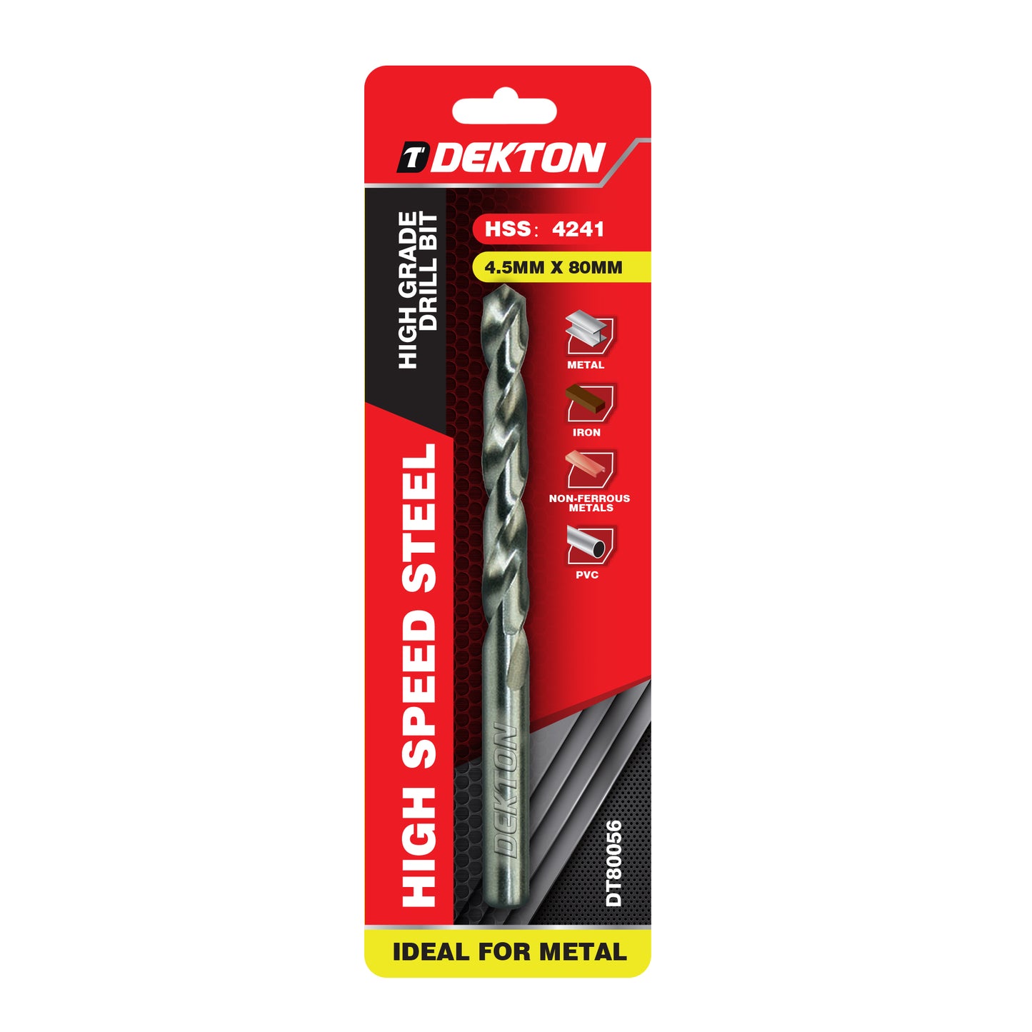 DEKTON HSS-R EDGE GROUND DRILL BIT 4.5MM X 80. DT80056 \\\KD05321