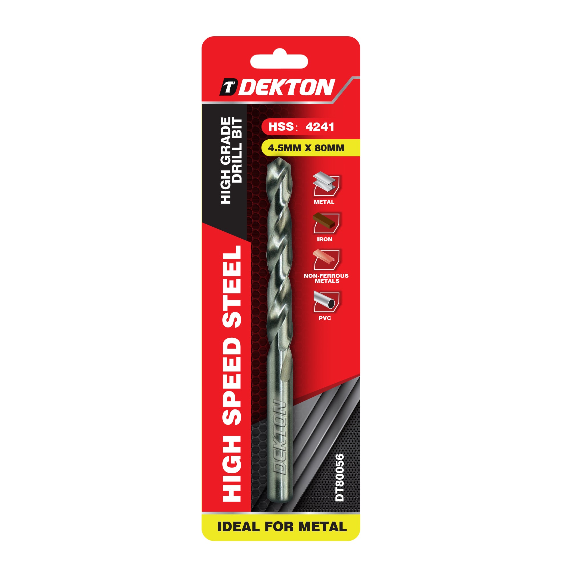 DEKTON HSS-R EDGE GROUND DRILL BIT 4.5MM X 80. DT80056 \\\KD05321