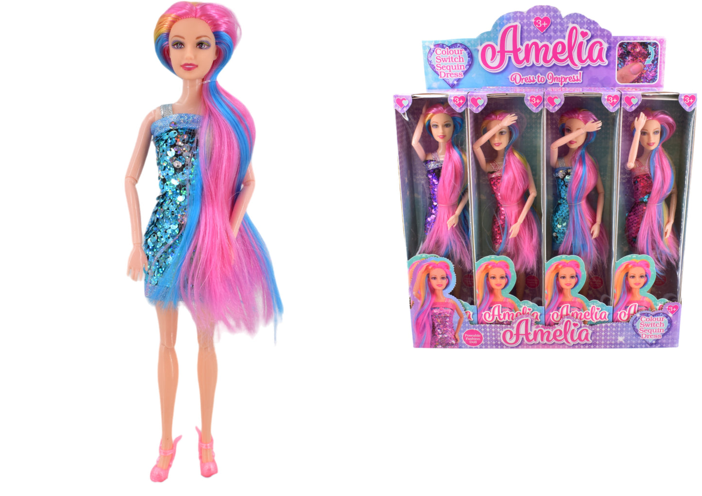 ASSORTED JOINTED HAIR SEQUIN DRESS DOLL. TY0836 \\\KD05351