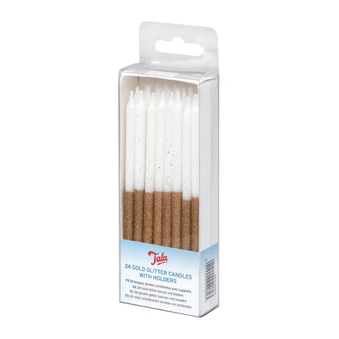 TALA GOLD GLITTER CANDLES WITH HOLDER 24/PK. 10A10257 \\\KD05497
