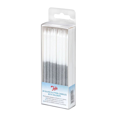 TALA SILVER GLITTER CANDLES WITH HOLDER 24/PK. 10A10258 \\\KD05498