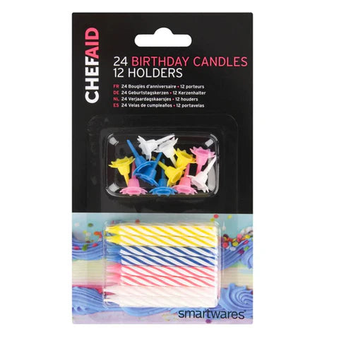 CHEF AID 24 PCS BIRTHDAY CANDLES WITH 12 PCS HOLDER. 10E03597 \\\KD05511