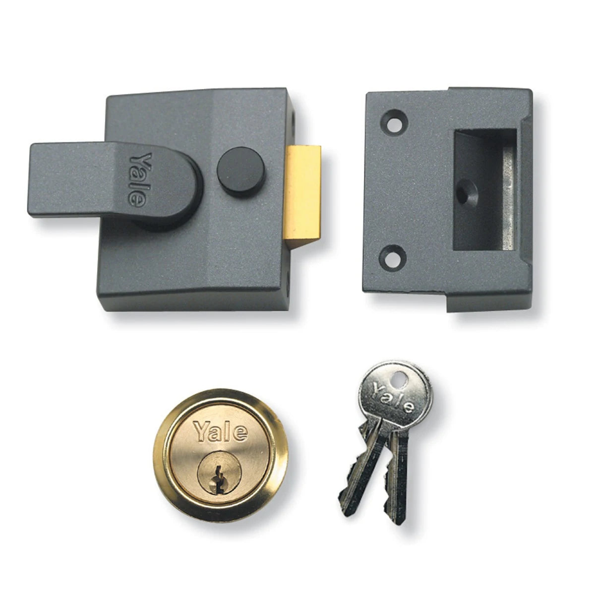 YALE LOCKS P85 DEADLOCKING NIGHTLATCH 40MM â€“ DARK METALLIC FINISH/BRASS CYLINDER. P-85-DMG-PB-40 \\\KD05571