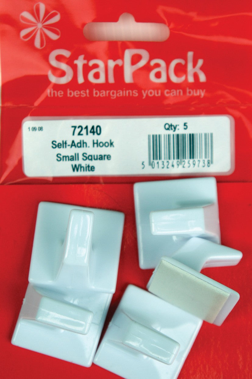STAR PACK 5 SELF ADHESIVE HOOK SMALL SQUARE WHITE. 72140 \\\KD10195