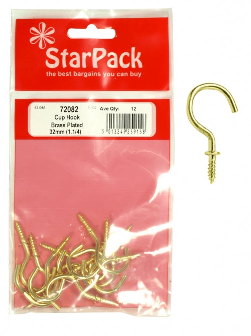 STAR PACK 12 CUP HOOK BRASS PLATED 32MM. 72082 \\\KD10197
