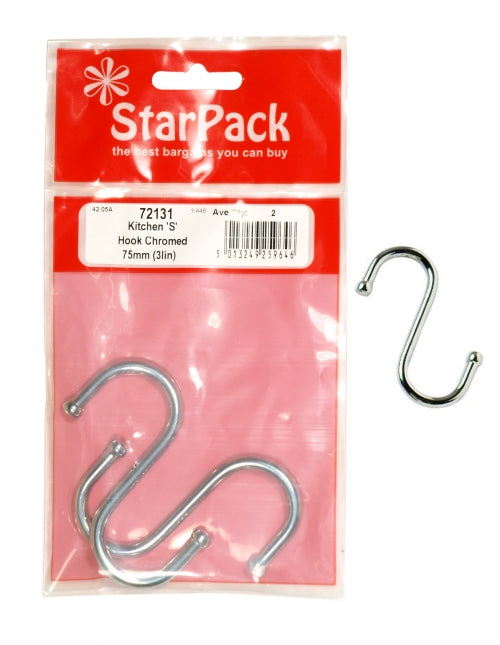 STAR PACK KITCHEN S-HOOK CHROMED 75MM. 72131 \\\KD10201