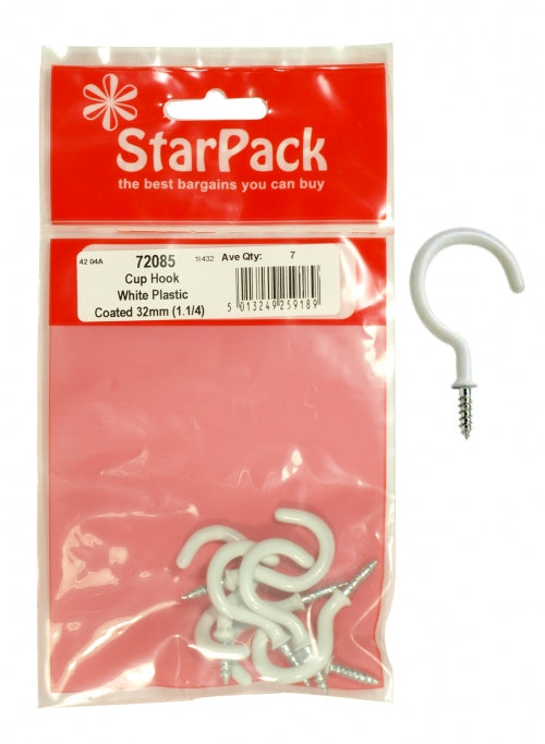 STAR PACK 7 CUP HOOK WHITE PLASTIC COATED 32MM. 72085 \\\KD10203