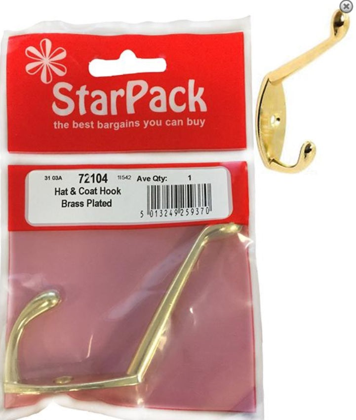STAR PACK HAT & COAT HOOK BRASS PLATED. 72104 \\\KD10209
