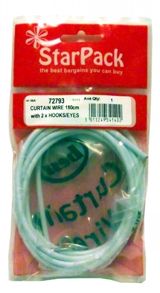 STAR PACK CURTAIN WIRE 180CM LONG WITH 2X HOOKS/ EYES. 72793 \\\KD10213