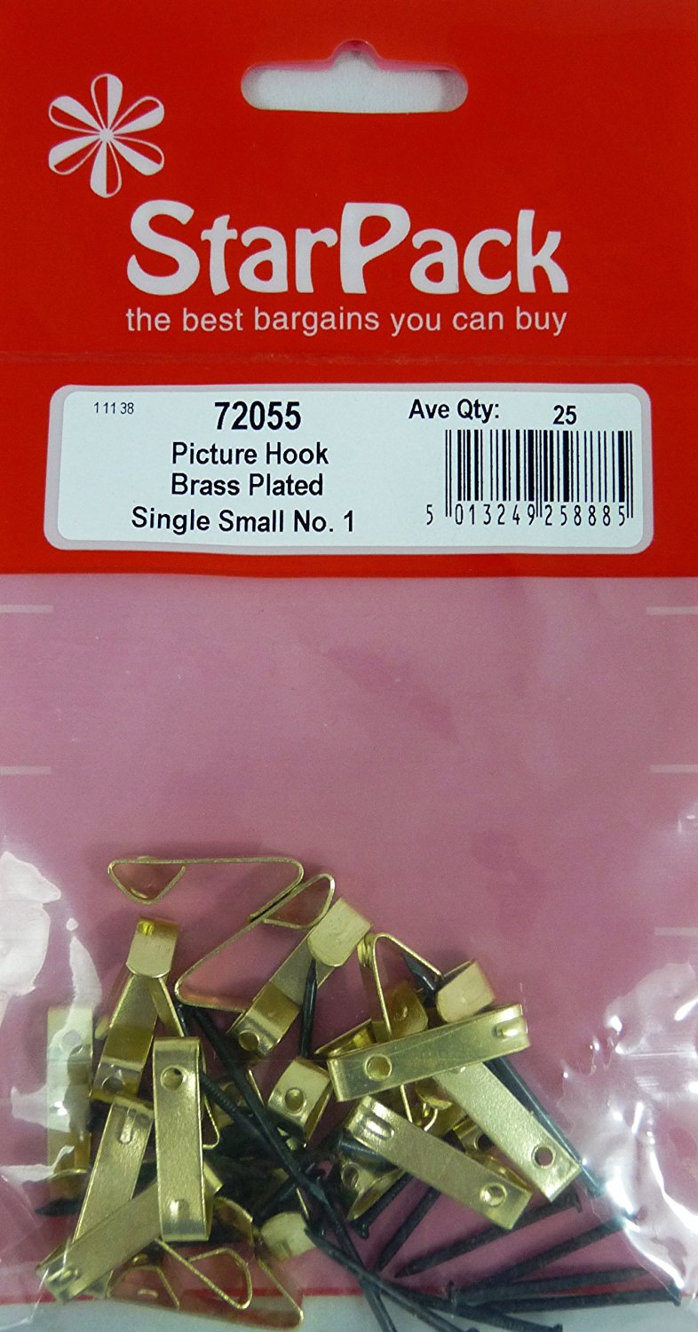 STAR PACK 18 PICTURE HOOK SINGLE SMALL NO.1 BRASS PLATED. 72055 \\\KD10251