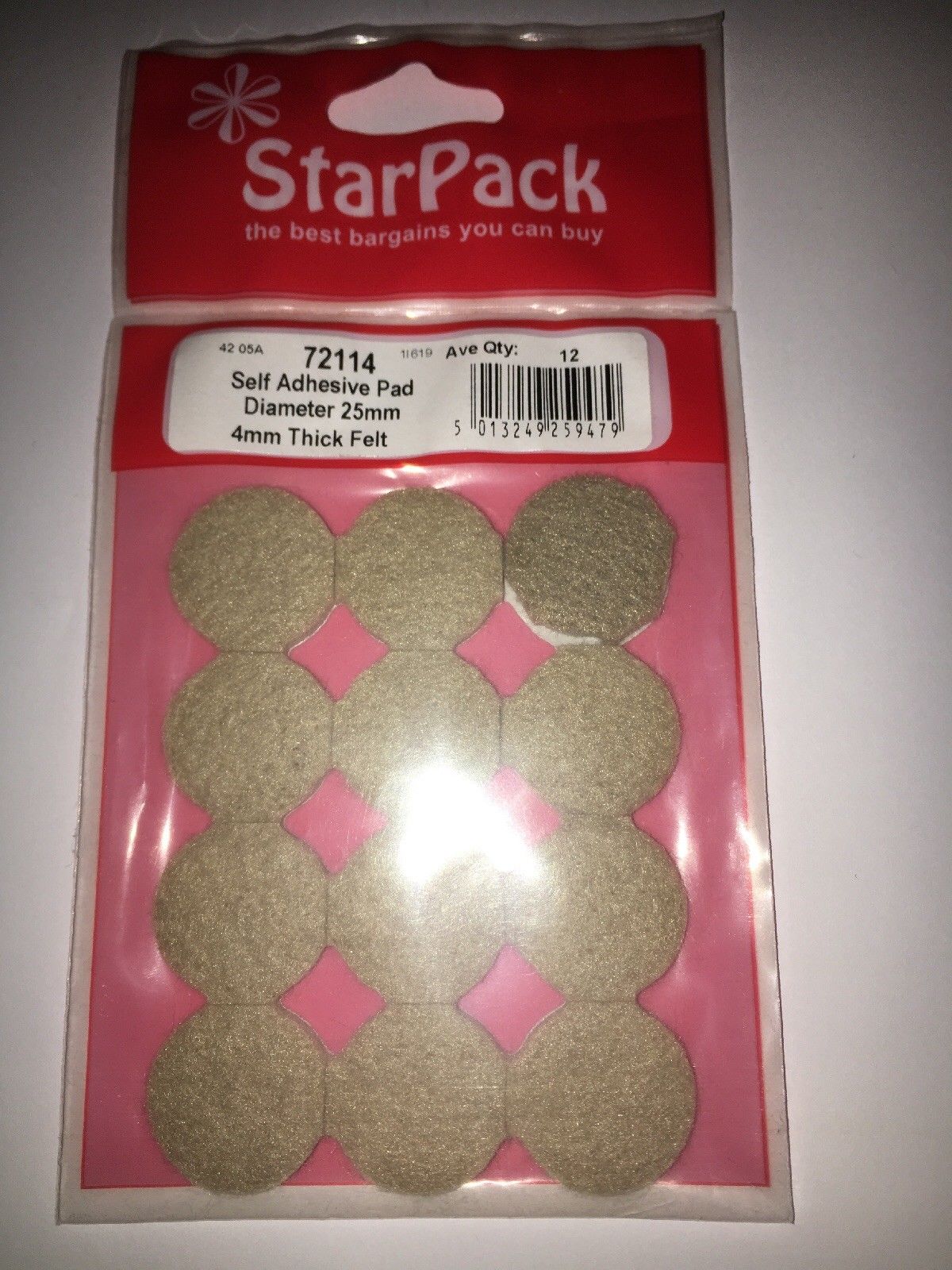 STAR PACK 12 SELF ADHESIVE PAD DIAMETER 25MM THICK FELT 4MM. 72114 \\\KD10252