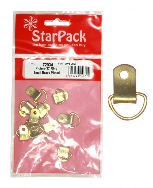 STAR PACK 4 PICTURE D RING SMALL BRASS PLATED. 72034 \\\KD10253