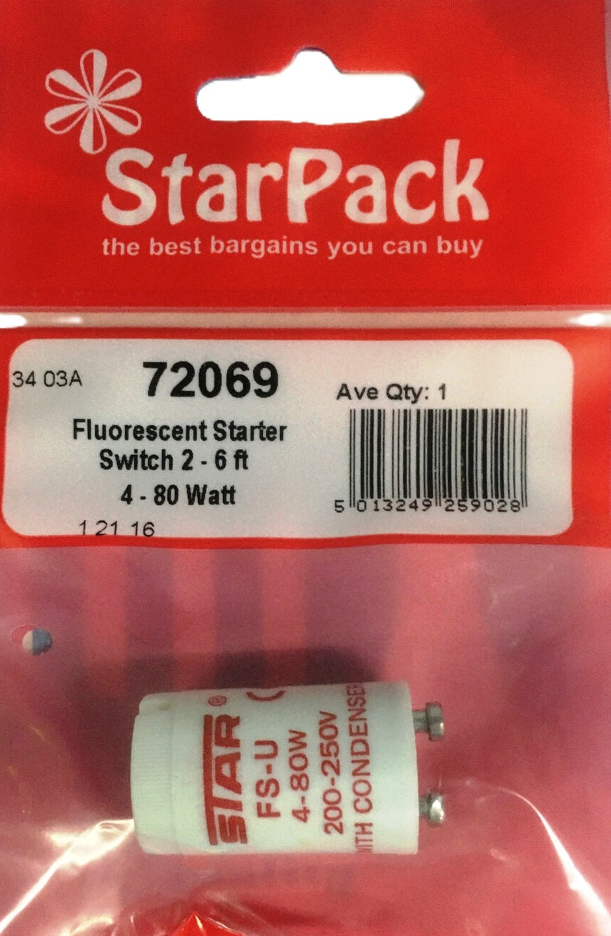 STAR PACK FLUORESCENT STARTER SWITCH 2-6 FT 4-80 WATT. 72069 \\\KD10295