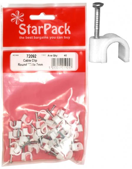 STAR PACK 40 CABLE CLIP ROUND WHITE 7MM. 72092 \\\KD10308