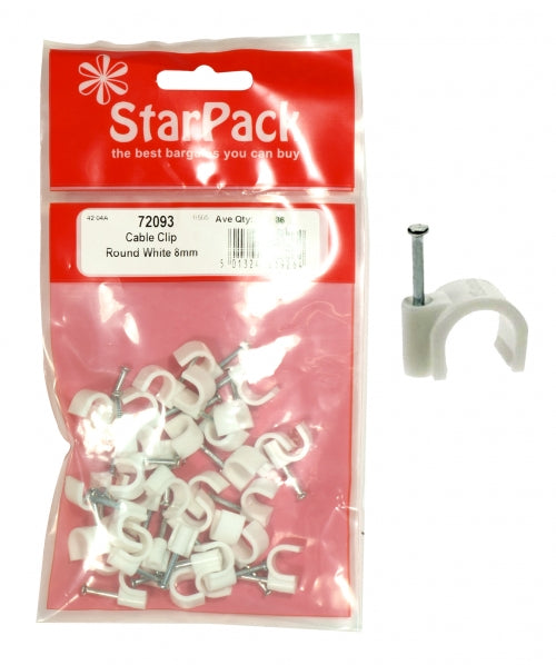 STAR PACK 25 CABLE CLIP ROUND WHITE 8MM. 72093 \\\KD10317