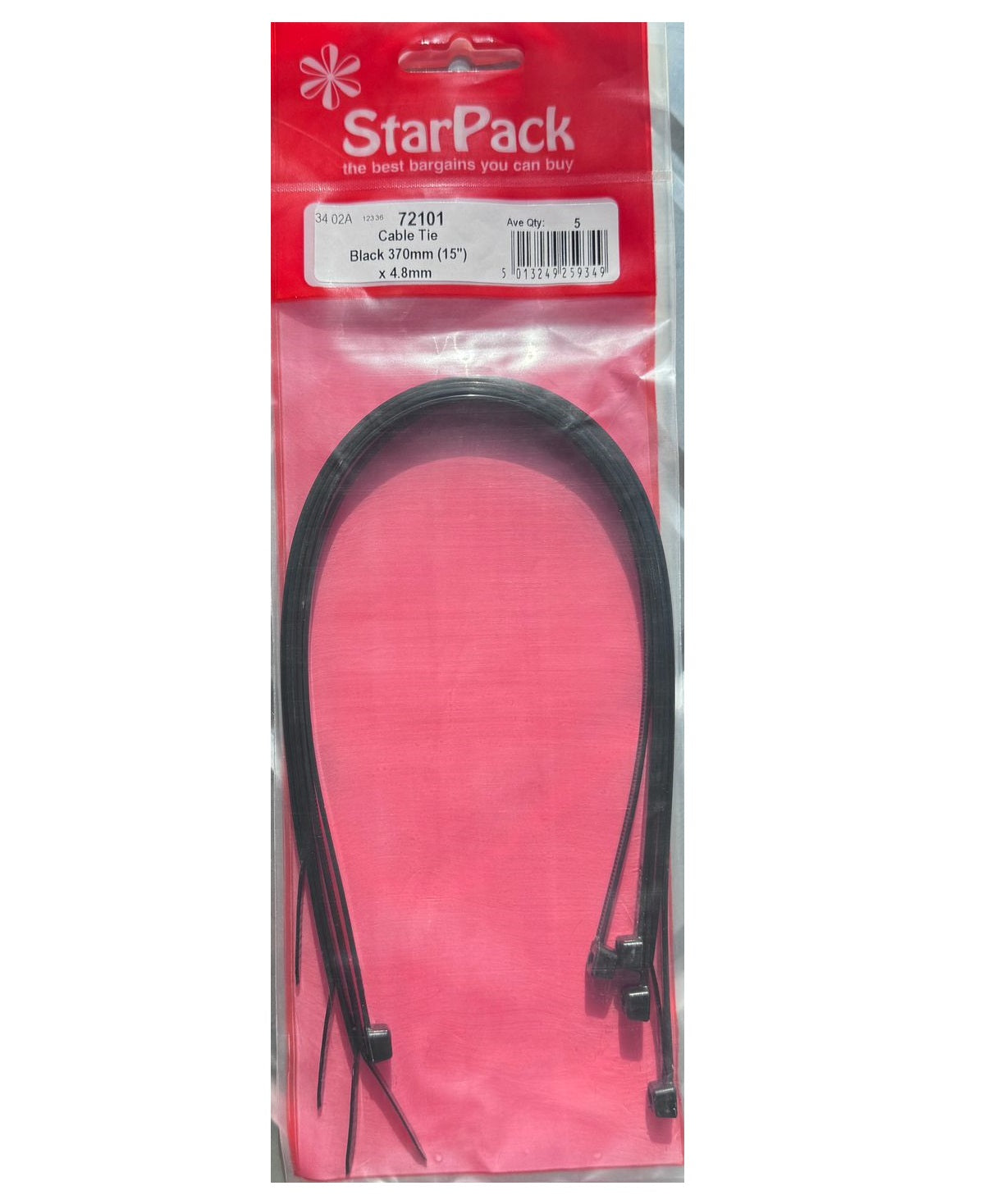 STAR PACK 5 CABLE TIE BLACK 370MM X 4.8MM. 72101 \\\KD10319