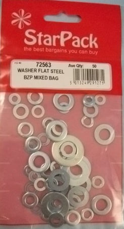 STAR PACK ASSORTED SIZES FLAT WASHER BZP STEEL 50 PIECES PER BAG. 72563 \\\KD10329