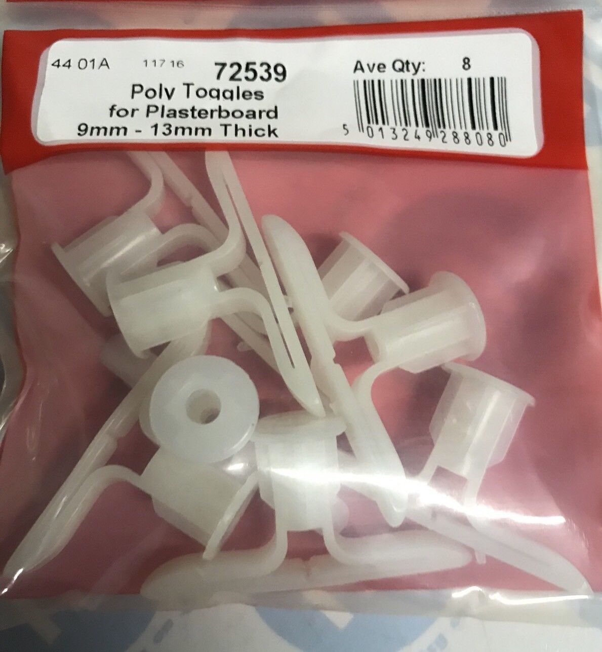 STAR PACK 8 POLY TOGGLES FOR PLASTERBOARD 9MM-13MM THICK. 72539 \\\KD10336