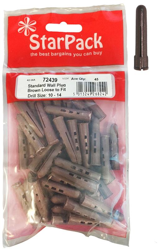 STAR PACK 45 STANDARD WALL PLUG BROWN LOOSE TO FIT DRILL SIZE 10-14. 72439 \\\KD10389