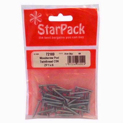STAR PACK 48 POZI WOODSCREW CSK TWINTHREAD 6X 1' ( 3.5 X 25). 72169 \\\KD10395