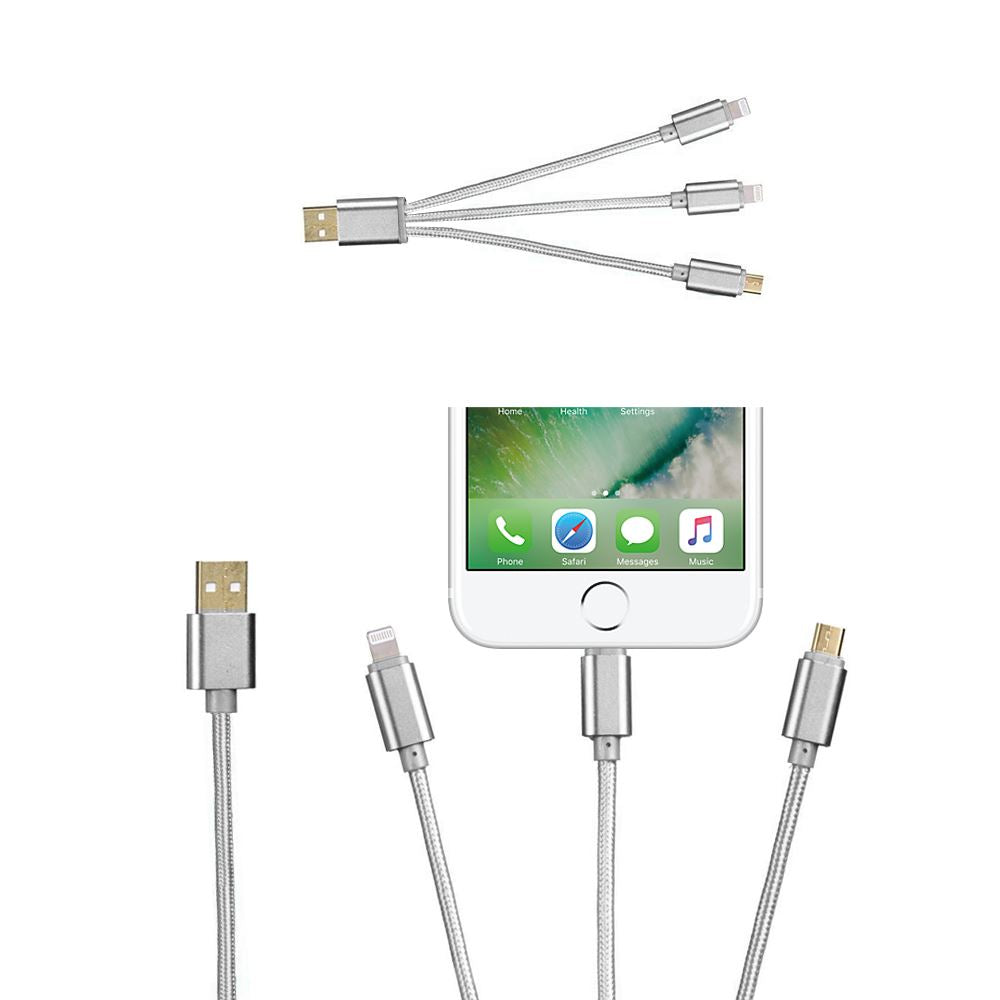 FX POWABUD BRAIDED USB DATA CABLE 3 IN 1 SILVER. FXUB3IN1SI \\\KD10482