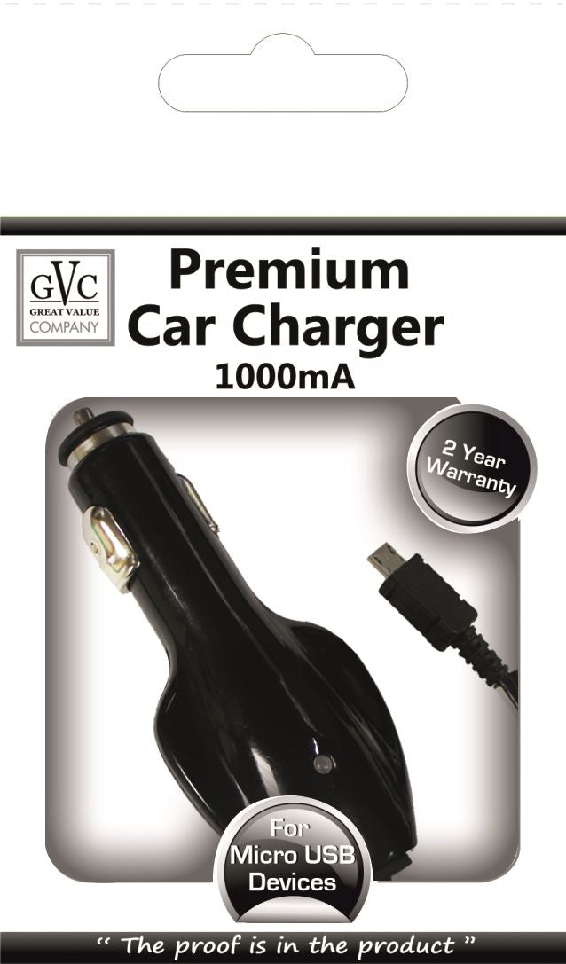 GVC MICRO USB CAR CHARGER BLACK. GVCCNK8600 \\\KD10483
