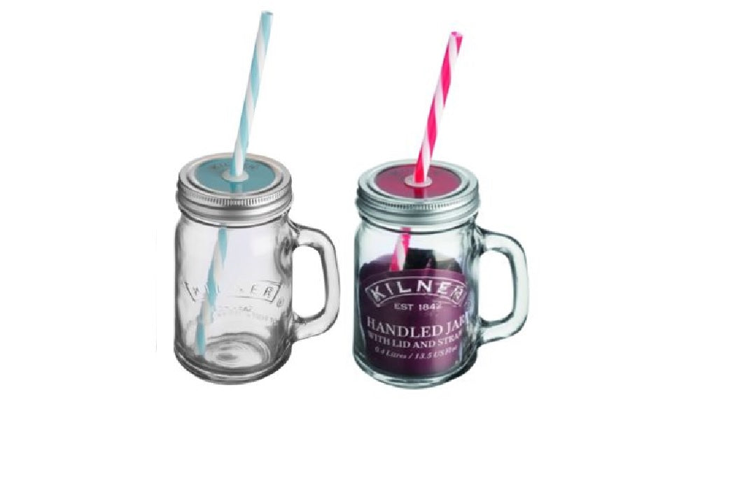 KILNER HANDLED JAR WITH LID AND ASSORTED COLOUR STRAW 0.4 LTR. 0025695 \\\KD10486