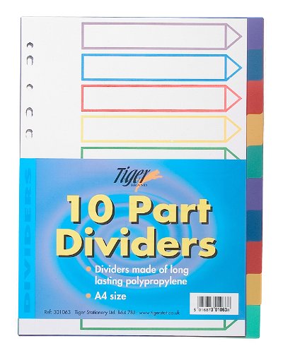 TIGER 10 A4 PLASTIC SUBJECT DIVIDER. T301063 \\\KD10508