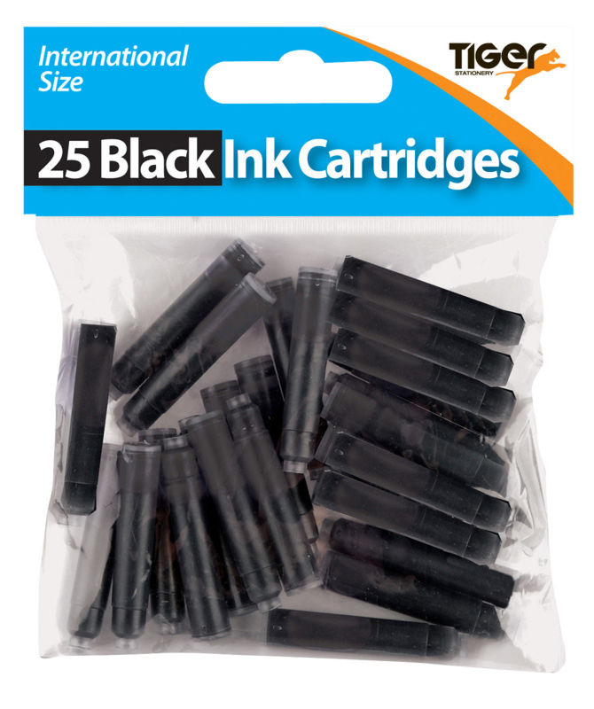 TIGER 25 UNIVERSAL FOUNTAIN PEN CARTRIDGES BLACK. 301105 \\\KD10511