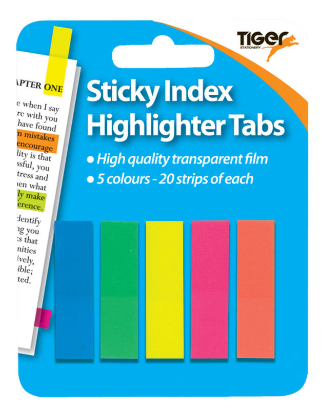 TIGER 100 NEON STICKY INDEX HIGHLIGHTER TABS. 301307 \\\KD10513