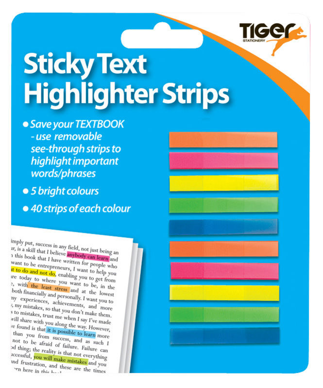 TIGER 200 NEON STICKY TEXT HIGHLIGHTER STRIPS. T301367 \\\KD10517