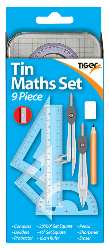 TIGER 9 PIECE MATHS SET TIN. 301467 \\\KD10521