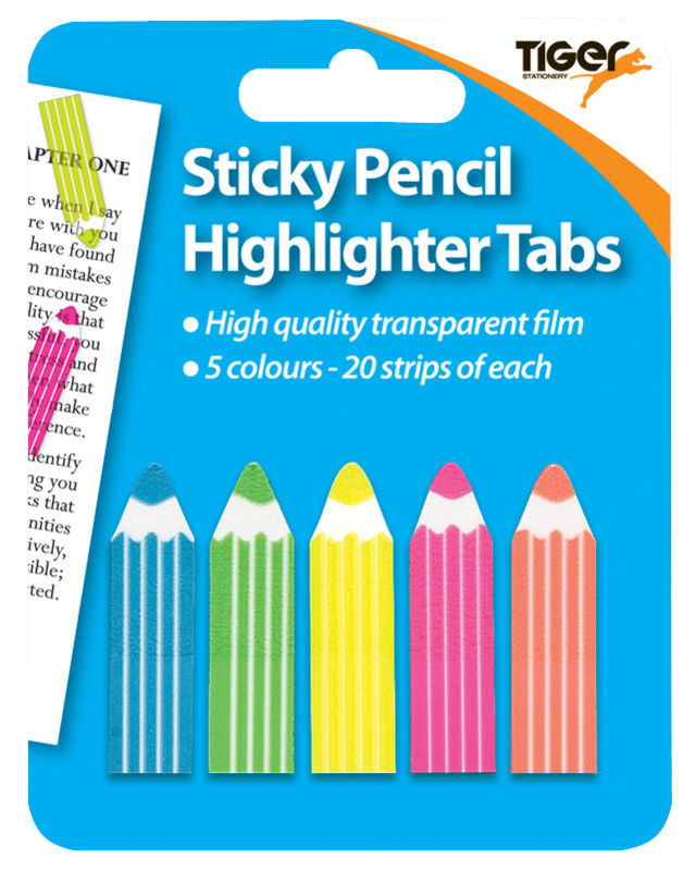 TIGER 100 NEON STICKY PENCIL HIGHTLIGHTER TABS. T301469 \\\KD10522