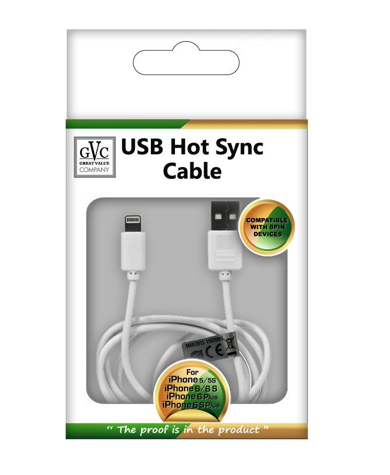 USB CABLE HOT SYNC IPHONE 6/6S/7/7S PLUS. GVCUSBIPH5 \\\KD10523