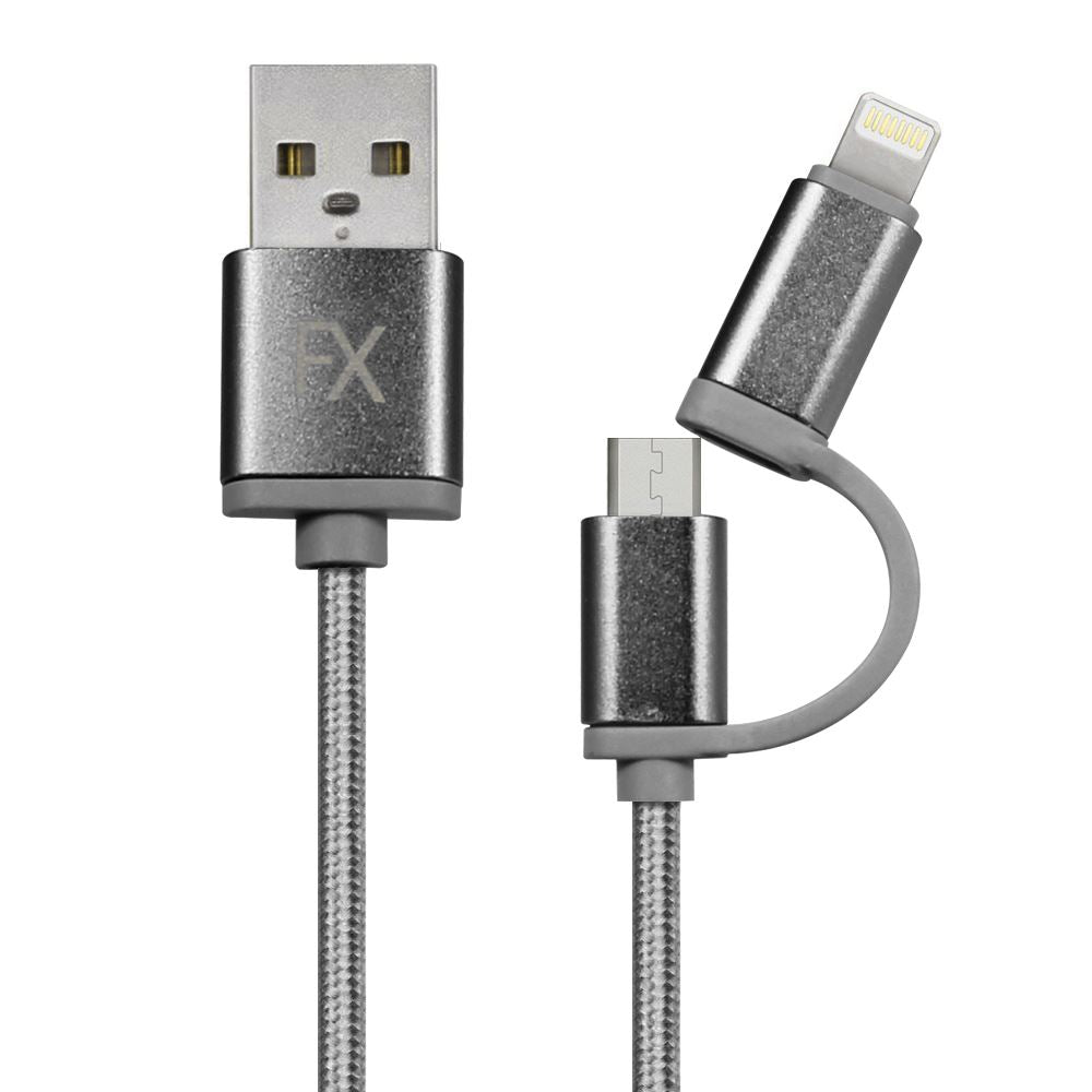 POWABUD 2 IN 1 USB CABLE IPHONE SILVER GREY. FXU2IN1SG \\\KD10533