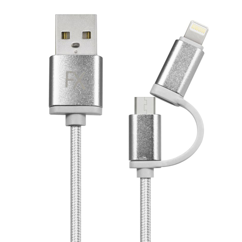 POWABUD 2 IN 1 USB CABLE IPHONE 5 SILVER. FXU2IN1SI \\\KD10534