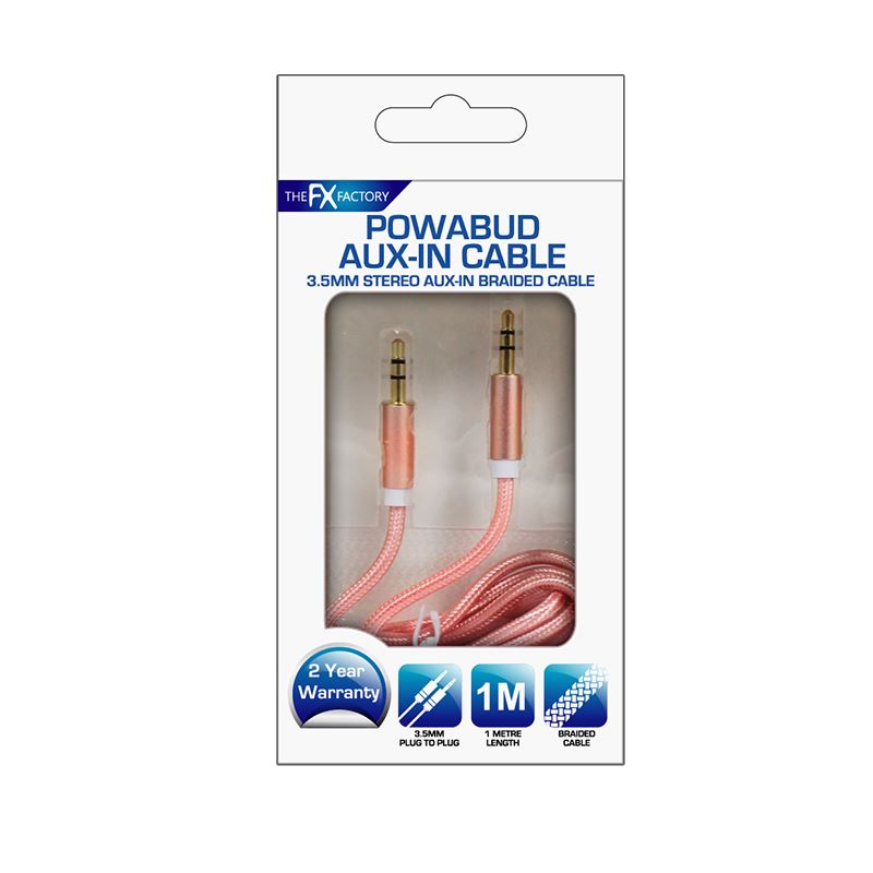 FX POWABUD AUX-IN-CABLE 3.5MM BRAIDED - ROSE GOLD. FXPBABRG \\\KD10537