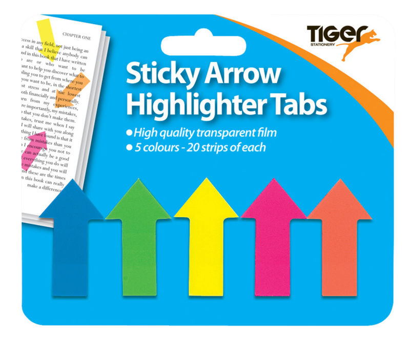 TIGER100 NEON STICKY ARROW HIGHLIGHTER TABS. T301470 \\\KD10544