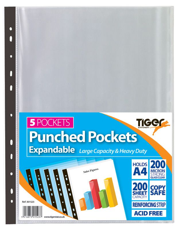 TIGER 5 EXPANDABLE PUNCHED POCKETS A4. T301523 \\\KD10555