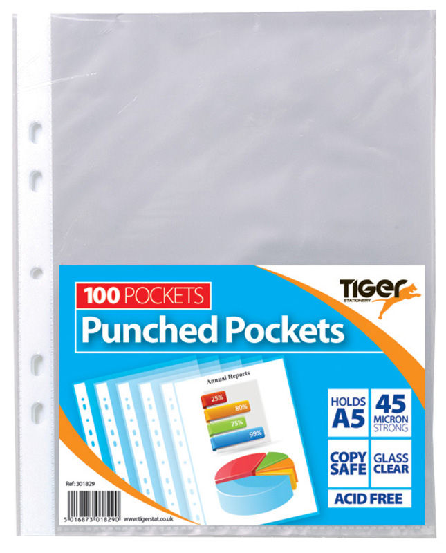 TIGER A5 PK 100 PUNCHED POCKETS. T301829 \\\KD10566