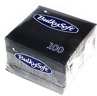 BULKY SOFT COCKTAIL NAPKINS 2 PLY 4 FOLD  24CM X 24CM 100/PK- BLACK. 32204 \\\KD10576