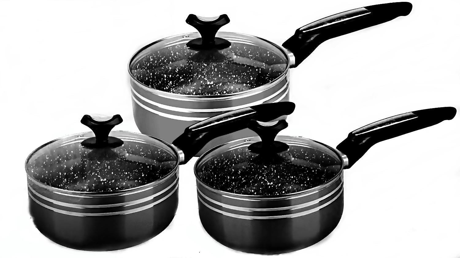 PREMIUM NON STICK MARBLE COATING SAUCEPAN WITH LID 22CM-24CM-26CM 3/PK. TS32456 \\\KD10598
