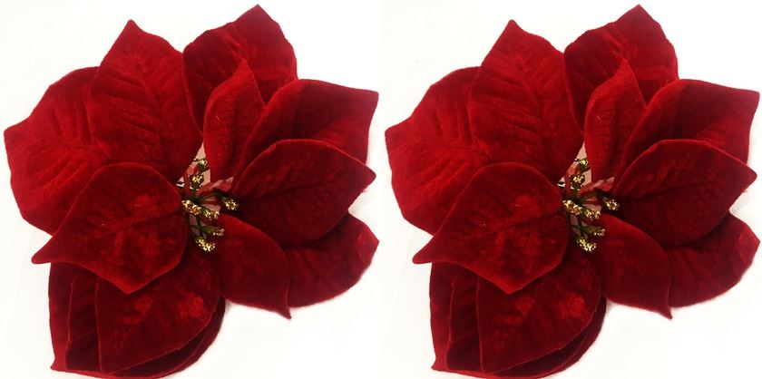 2 POINSETTIA FLOWER ON CLIP 17CM. DF168119 \\\KD10661