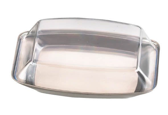 STAINLESS STEEL BUTTER DISH 18/8 WITH CLEAR LID. 52228 \\\KD10745
