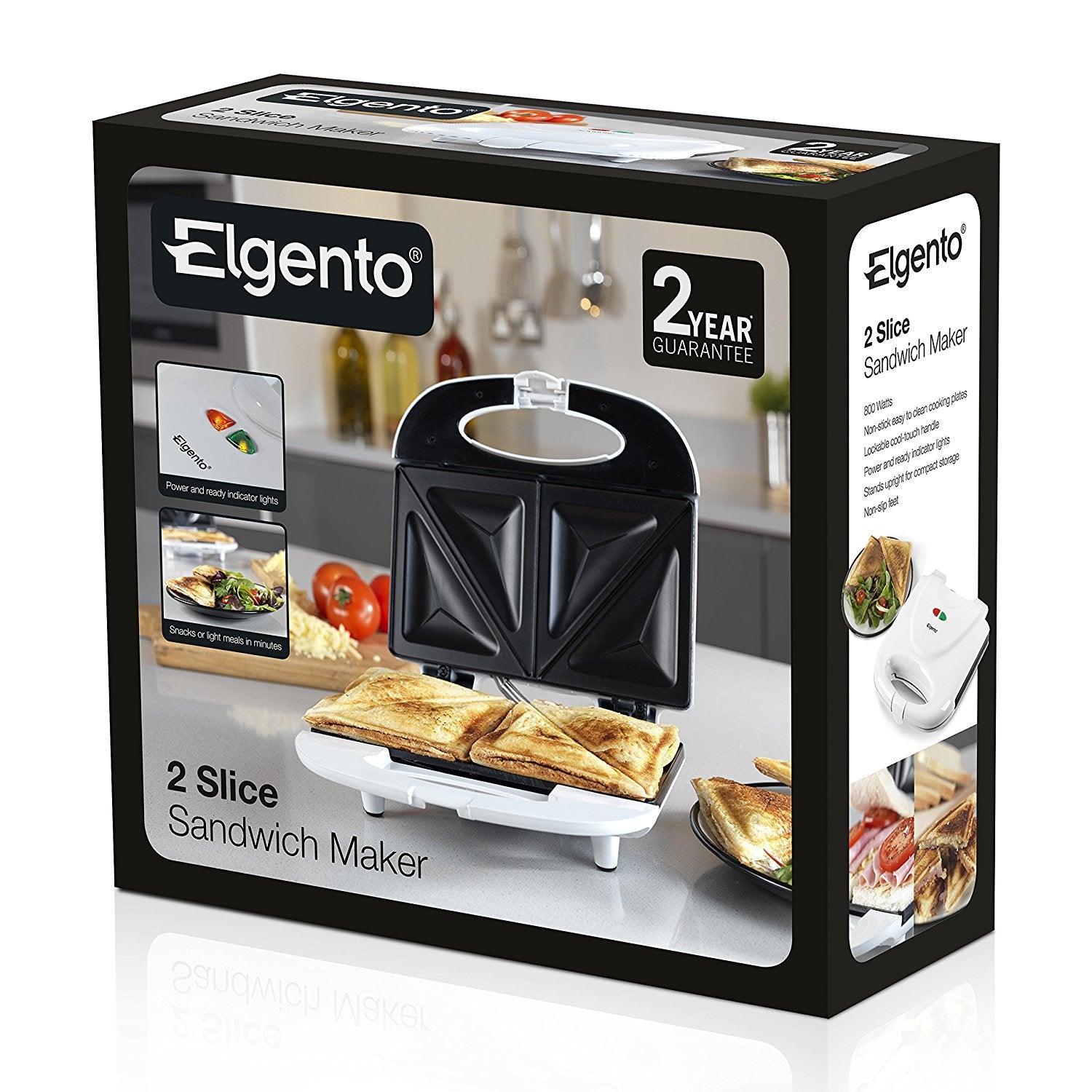 ELGENTO WHITE 2 SLICE SANDWICH TOASTER. E27009 \\\KD11233