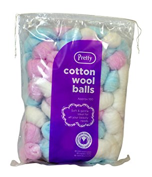 100 PRETTY COLOUR COTTON WOOL BALLS. 53114-010D \\\KD11342