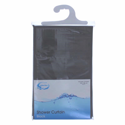 COLOUR BOX BLACK SHOWER CURTAIN 180CM X 180CM WITH 12 CURTAIN RINGS. 270.23 \\\KD11418