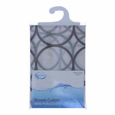 COLOUR BOX PEVA POLKA DOTS DESIGN SHOWER CURTAIN 180CM X 180CM WITH 12 CURTAIN RINGS. 20001 \\\KD11430