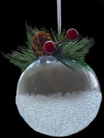 CLEAR FROST BAUBLE WITH SNOW 8 CENTIMETRE. 55131 \\\KD11540