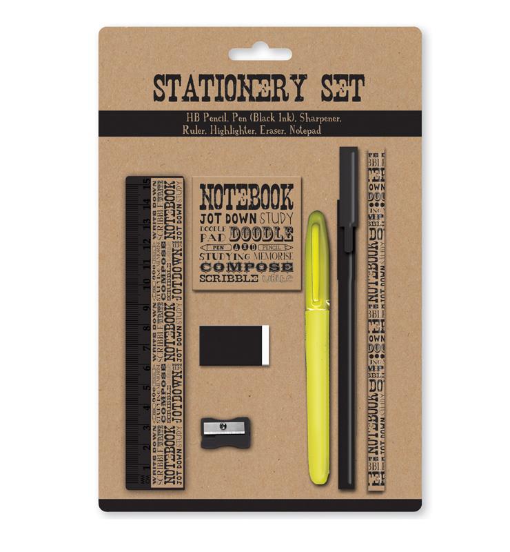 STATIONERY SET KRAFT- HB PENCIL BLACK INK PEN SHARPNER ETC... KRQK \\\KD11561
